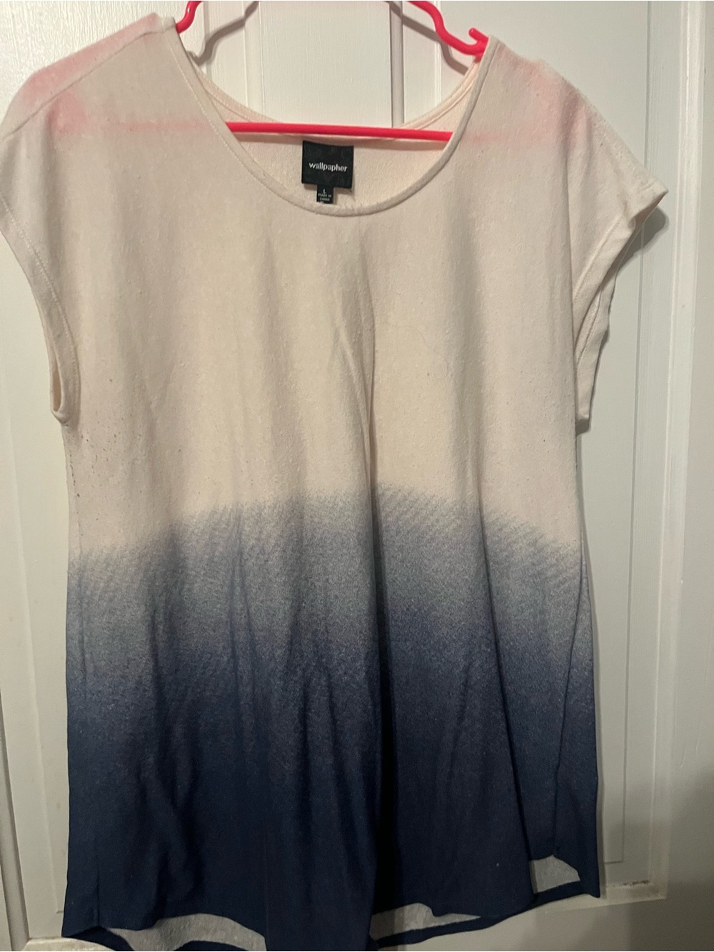 Wallpapher Cream to Navy Ombre Short Sleeve Tunic